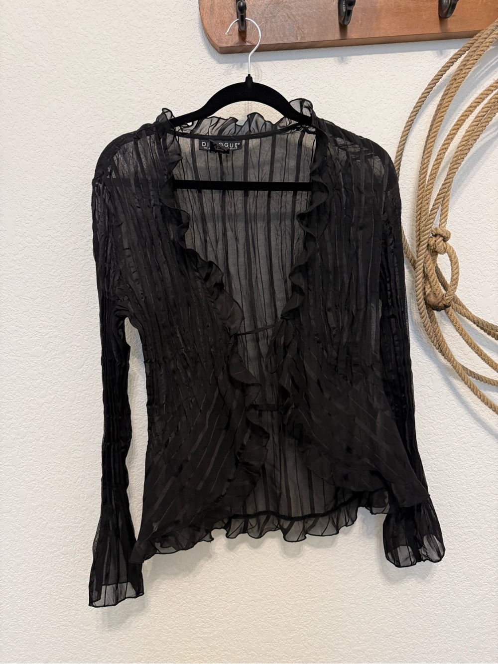 Vintage Y2K Dialogue Sheer Pleated Ruffle Cardigan – Size PL